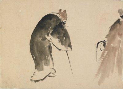 Een oude muis gekleed in een zwarte mantel door Katsushika Hokusai