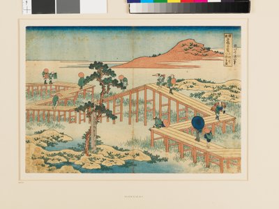 Oud Uitzicht op de Acht-Delige Brug bij Mikawa door Katsushika Hokusai