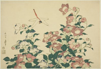 Klokbloem en libel, uit een ongetitelde serie grote bloemen door Katsushika Hokusai