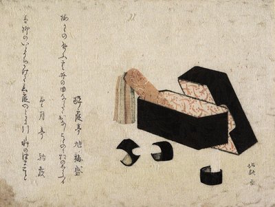 Zwarte lakdoos met Koto-strikers door Katsushika Hokusai