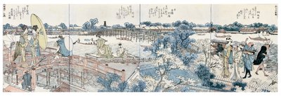 Boekplaten van Landschapsscènes uit de Ehon Sumidagawa Ryogan Ichiran door Katsushika Hokusai