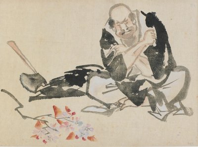 Boeddhistische allegorie van een priester die kersen takken verbrandt door Katsushika Hokusai