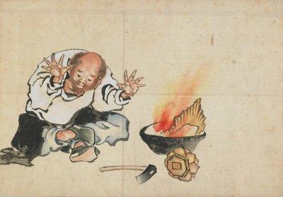 Een Boeddhistisch Beeld Verbranden, laat 18e-vroeg 19e eeuw door Katsushika Hokusai