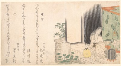 Kooi van vuurvliegjes bij zonsopgang in de zomer door Katsushika Hokusai