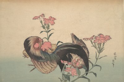 Haan, Hen en Nadeshiko Dianthus Superbus door Katsushika Hokusai