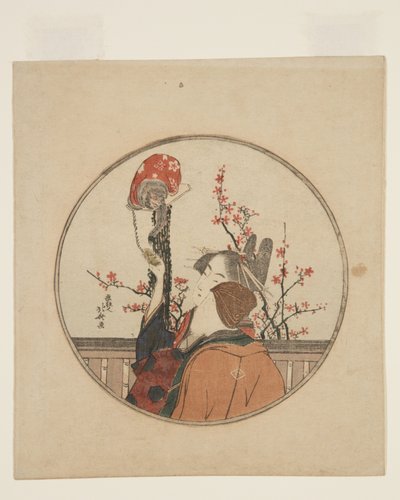 Courtisane, gast en huisdier aap door Katsushika Hokusai