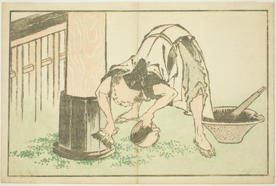 Ambachtsman werkt aan tempel, uit Het prentenboek van realistische schilderijen van Hokusai (Hokusai shashin gafu) door Katsushika Hokusai