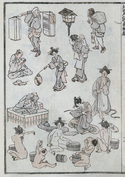 Dagelijkse levensgebaren, uit een Manga door Katsushika Hokusai