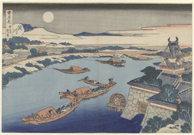 De Yodo rivier in maanlicht door Katsushika Hokusai