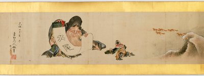 Handrol met diverse afbeeldingen, Edo-periode, 1839 inkt en kleur op papier (detail) door Katsushika Hokusai