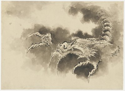 Draak die uit wolken opduikt, Edo-periode door Katsushika Hokusai