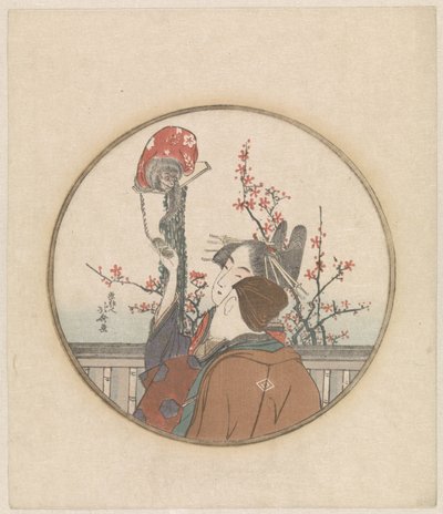 Echtpaar met aap en bloesemtak door Katsushika Hokusai