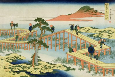 Acht-delige brug, provincie Mucawa, Japan, ca. 1830 door Katsushika Hokusai