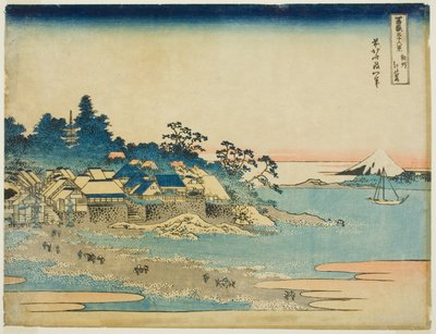 Enoshima in de provincie Sagami (Soshu Enoshima), uit de serie "Zesendertig gezichten op de berg Fuji (Fugaku sanjurokkei)" door Katsushika Hokusai