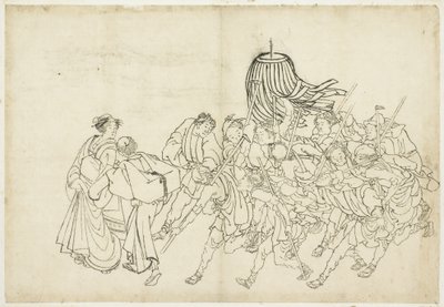 Brandweerlieden die naar hun Festival marcheren door Katsushika Hokusai