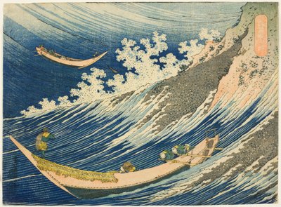 Vissersboten bij Choshi in Shimosa (Soshu Choshi) uit de serie "Duizend Beelden van de Oceaan (Chie no umi)" door Katsushika Hokusai
