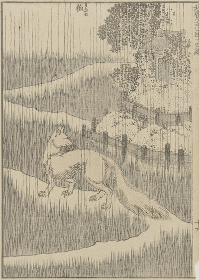 Vos in de Regen, ca. 1840 door Katsushika Hokusai