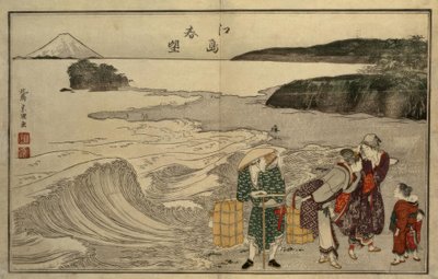Vrouwen op het strand van Enoshima door Katsushika Hokusai