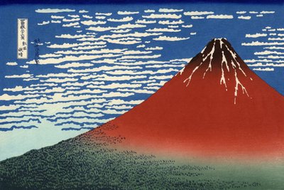 Fuji, Bergen in helder weer, uit "36 Zichten op de berg Fuji", pub. 1831 door Katsushika Hokusai