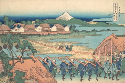 Fuji Gezien in de Verte van Senju Plezierwijk, ca. 1830-32 door Katsushika Hokusai