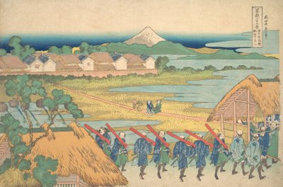 Fuji Gezien in de Verte vanaf Senju Pleasure Quarter, ca. 1830-32 door Katsushika Hokusai
