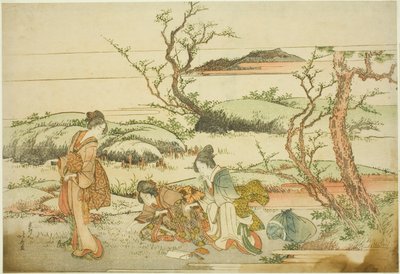 Lente groenten verzamelen, uit het album "Fuji in de lente (Haru no Fuji)" door Katsushika Hokusai