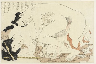 Getrouwde vrouw met geliefde door Katsushika Hokusai