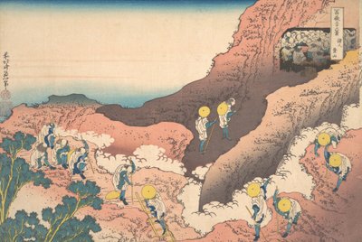 Groepen bergbeklimmers Shojin tozan, uit de serie Zesendertig gezichten op de berg Fuji, ca. 1830-32 door Katsushika Hokusai