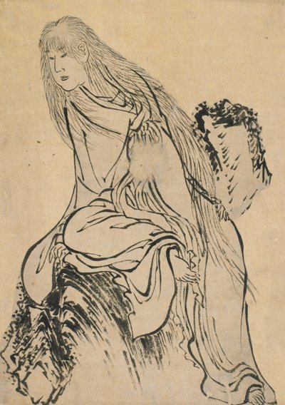 Kluizenaar rustend op een rots door Katsushika Hokusai