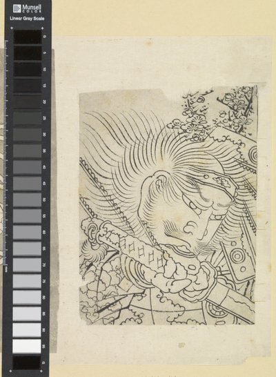 Hoofd van een samoerai onder kersenbloesem door Katsushika Hokusai