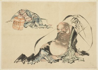 Hotei en Asahina Saburo Liggend (twee schetsen) door Katsushika Hokusai