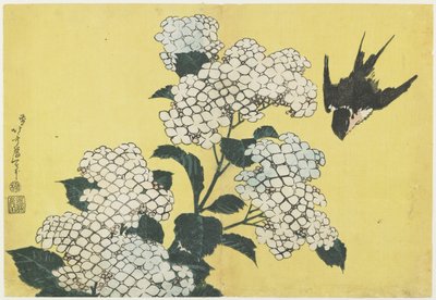 Hortensia en Zwaluw, c. 1832 door Katsushika Hokusai