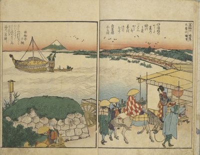 Geïllustreerd boek met uitzichten vanaf beide oevers van de Sumida-rivier door Katsushika Hokusai