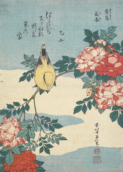 Japanse nachtegaal en rozen, c. 1832 door Katsushika Hokusai