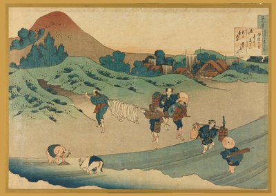 Jito Tenno (Arbeiders die stof verven), uit Hyakunin Isshu ubaga Etoki (De Honderd Gedichten uitgelegd door de Verpleegster) door Katsushika Hokusai