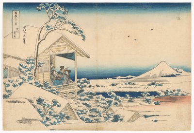 Koishikawa op een besneeuwde ochtend, uit de serie „Zesendertig gezichten op de berg Fuji“ door Katsushika Hokusai