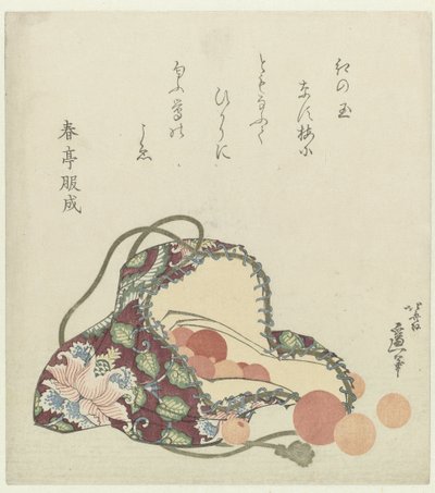 Kralen van kwarts met een tasje van brokaat door Katsushika Hokusai