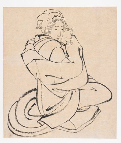 Dame met een kat, Edo-periode, ca. 1810s door Katsushika Hokusai