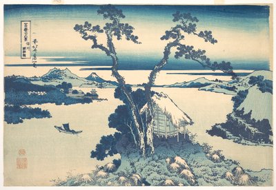 Het Suwa-meer in de provincie Shinano (Shinshū Suwako), uit de serie „Zesendertig gezichten op de berg Fuji“ (Fugaku sanjūrokkei) door Katsushika Hokusai