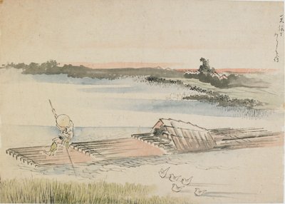Landschap: schipper die zijn vlot voortduwt, laat 18e-begin 19e eeuw door Katsushika Hokusai