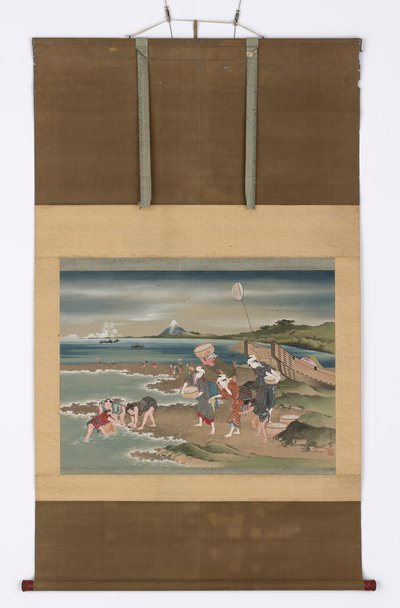 Landschap: schelpenzoekers aan de kust, laat 18e-begin 19e eeuw door Katsushika Hokusai