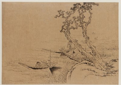 Landschap: figuren vissen vanuit boten, laat 18e-begin 19e eeuw door Katsushika Hokusai