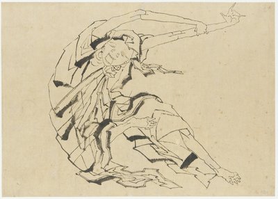 Langarmige man die zich uitstrekt, Edo-periode door Katsushika Hokusai