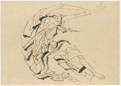 Langarmige man die zich uitstrekt, Edo-periode, 19e eeuw door Katsushika Hokusai