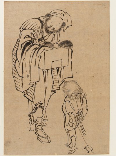 Man en Jongen, Edo-periode door Katsushika Hokusai