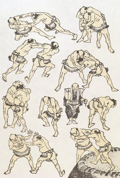 Manga: studies van gebaren en houdingen van worstelaars, gepubliceerd 1849 door Katsushika Hokusai