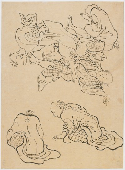 Mannen dansen, en diverse figuren, laat 18e-begin 19e eeuw door Katsushika Hokusai