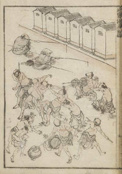 Mannen worstelen en vissen door Katsushika Hokusai