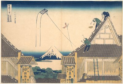 De Mitsui-winkel in Surugachō in Edo (Edo Surugachō Mitsui mise ryaku zu), uit de serie Zesendertig gezichten op de berg Fuji (Fugaku sanjūrokkei) door Katsushika Hokusai