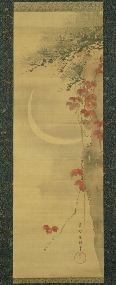 Maan, den en esdoorn door Katsushika Hokusai